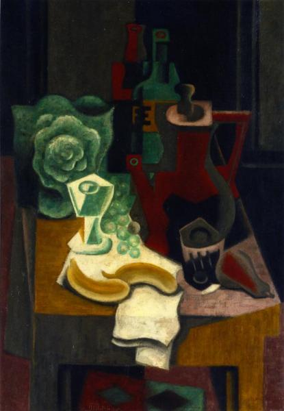 Coffee Pot, Two Bottles And Salad by Jean Metzinger