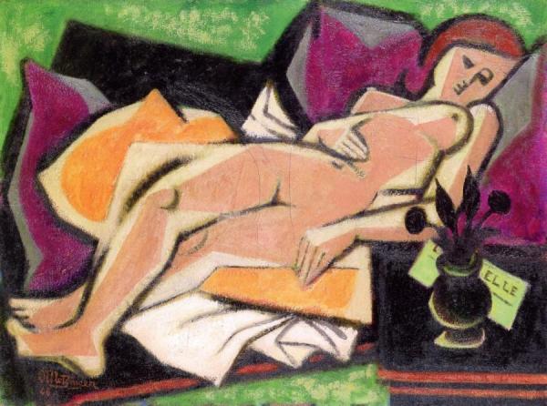 Nude Reclining On Purple Cushions by Jean Metzinger