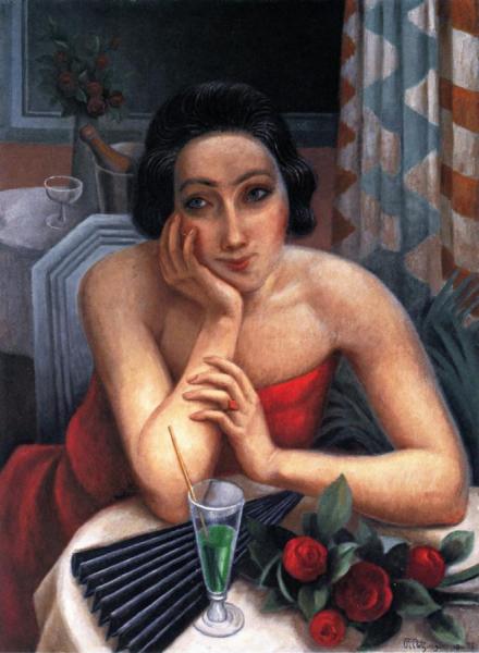 Pensive Young Woman With Red Roses by Jean Metzinger