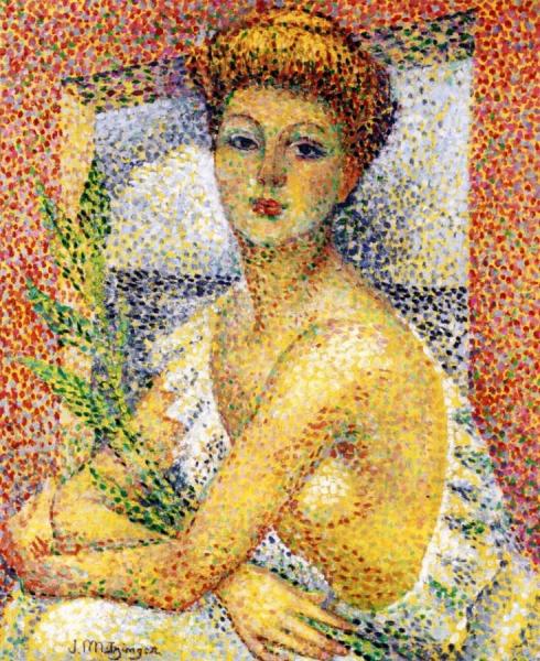 Woman Seated With A Bouquet Of Leaves by Jean Metzinger