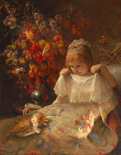 Girl With Cat In Bed by Jeanna Bauck