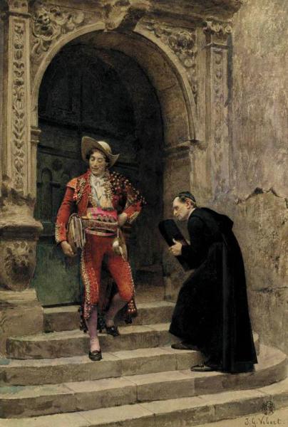 Figaro And A Priest by Jehan Georges Vibert