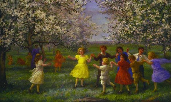 Children Playing In The Orchard by Jennie Brownscombe Oil Painting Reproductions