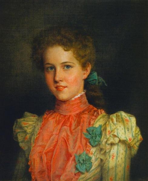 Young Woman In Pink And Green by Jennie Brownscombe