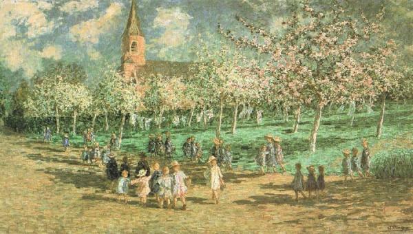 Verger En Fleur Et écoliers by Jenny Montigny