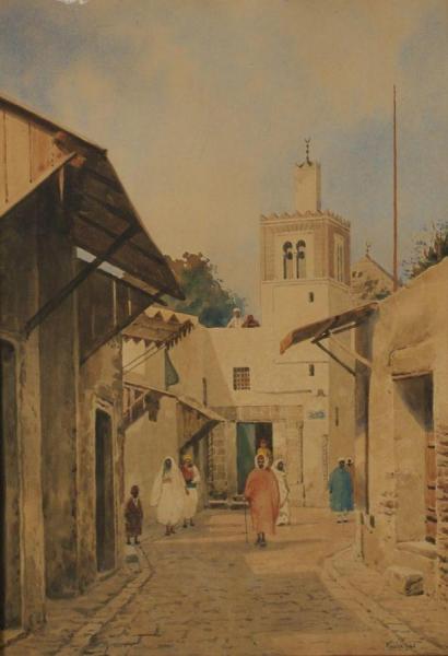 Street In Tunis by Jeno Koszkol Oil Painting Reproductions