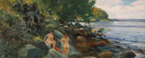 Landscape With Bathing Women, Christianiafjorden by Jens Waldemar Wang
