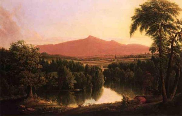 Landscape By A River With Mountains In The Distance by Jesse Talbot