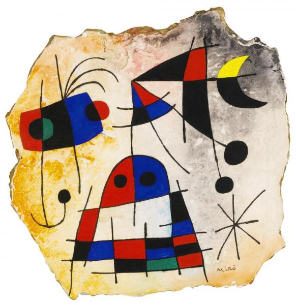 Jeunes Filles Couvrant D'une Robe Aux Rectangles Sombres Leur NuditÉ Transparente À L'aube by Joan Miró