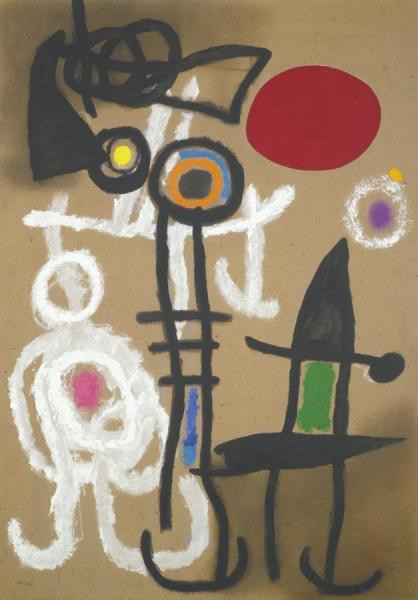Personnages Et Oiseaux Devant Le Soleil by Joan Miró