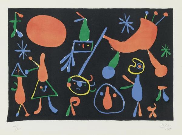 Personnages Sur Fond Noir by Joan Miró Oil Painting Reproductions