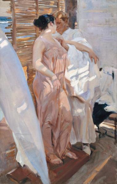 After The Bath, The Pink Robe by Joaquín Sorolla