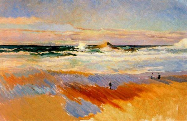 Beach Of Biarritz, France by Joaquín Sorolla