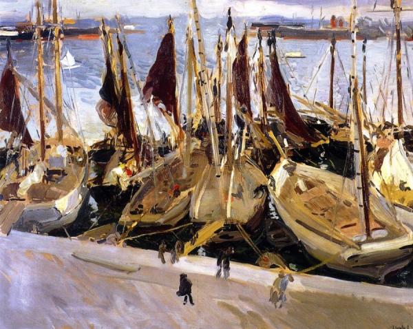 Boats In The Port, Valencia by Joaquín Sorolla