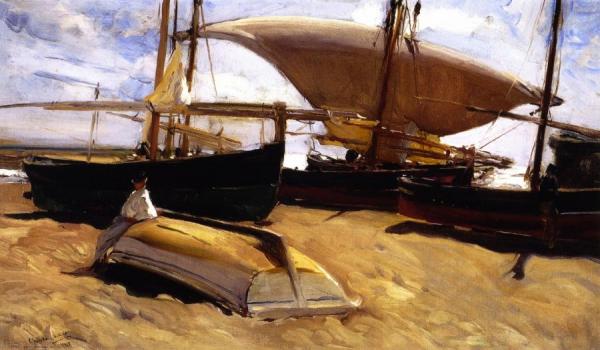Boats On The Sand, Valencia by Joaquín Sorolla