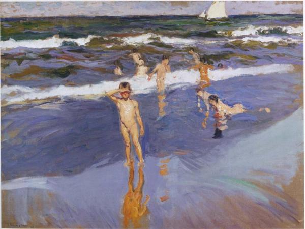 Children In The Sea, Valencia Beach by Joaquín Sorolla
