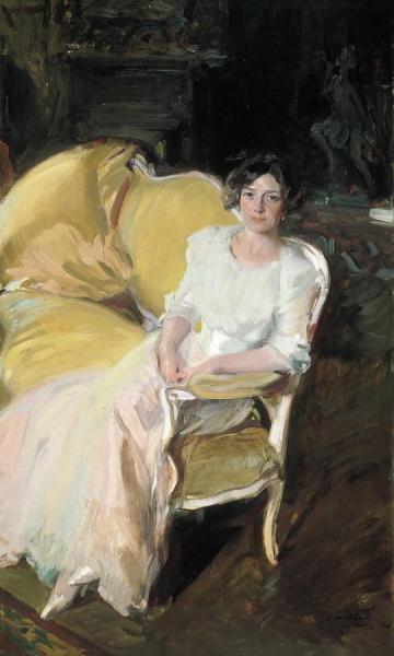 Clotilde Sitting On The Sofa by Joaquín Sorolla