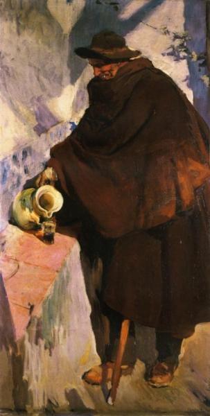 Elderly Castellano Pouring Wine by Joaquín Sorolla