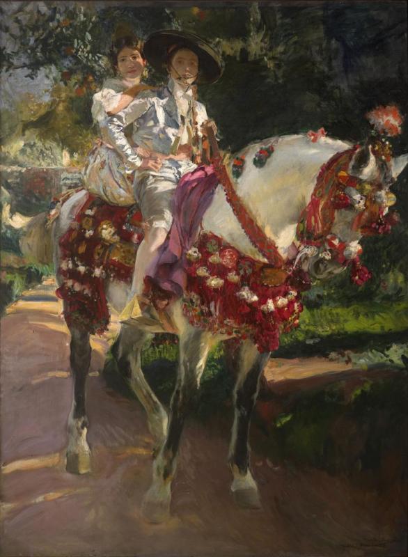 Elena And Maria, The Painter's Daughters, On Horseback In Valencian Period Costumes by Joaquín Sorolla Oil Painting Reproductions