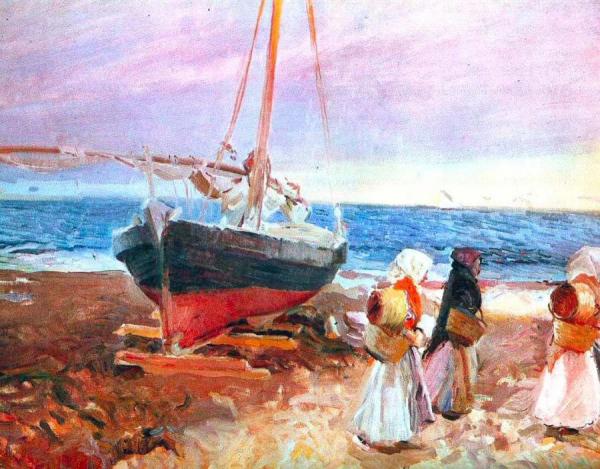 Fisherwomen On The Beach, Valencia by Joaquín Sorolla