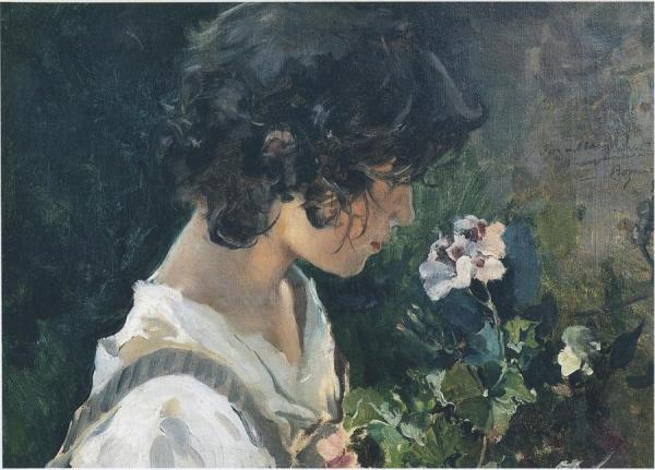 Italian Girl With Flowers by Joaquín Sorolla