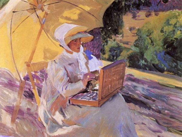 Maria Painting In El Pardo by Joaquín Sorolla