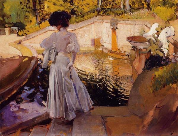 Maria, Watching The Fish, Granja by Joaquín Sorolla