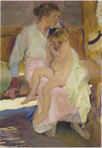 Mother And Daughter, Valencia Beach by Joaquín Sorolla