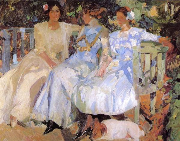 My Wife And Daughters In The Garden by Joaquín Sorolla