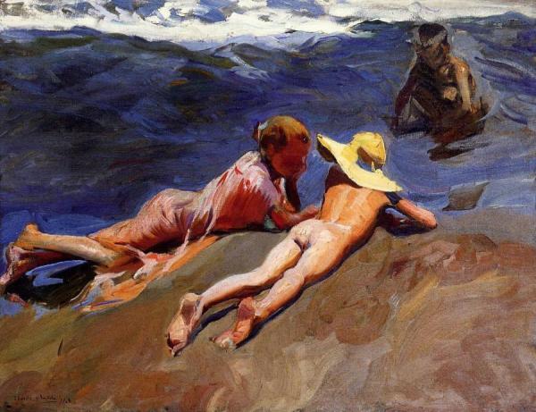 On The Sand, Valencia Beach by Joaquín Sorolla
