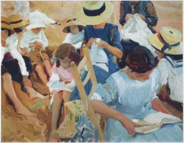 On The Sands At Zarauz Beach by Joaquín Sorolla