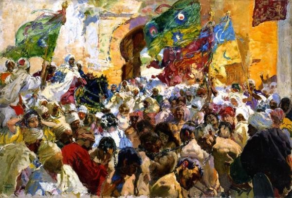 Parade Of The Troops And Slaves At The Gates Of The City by Joaquín Sorolla
