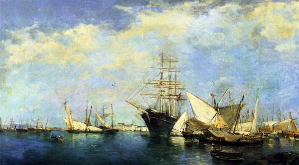 Seascape, Ships In The Port by Joaquín Sorolla