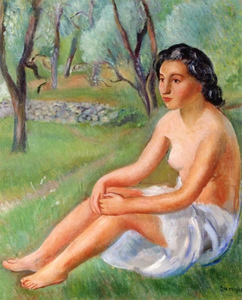 Nude Seated In The Countryside by Joaquin Sunyer Y Miro Oil Painting Reproductions