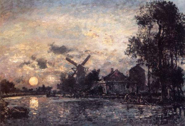 Canal In Holland In The Moonlight by Johan Berthold Jongkind