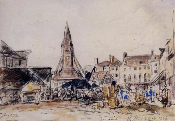 Honfleur, Market Place by Johan Berthold Jongkind