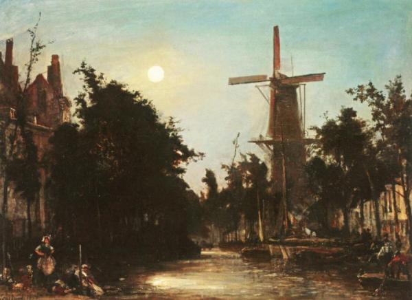 Laundresses By A Canal, Near Rotterdam by Johan Berthold Jongkind