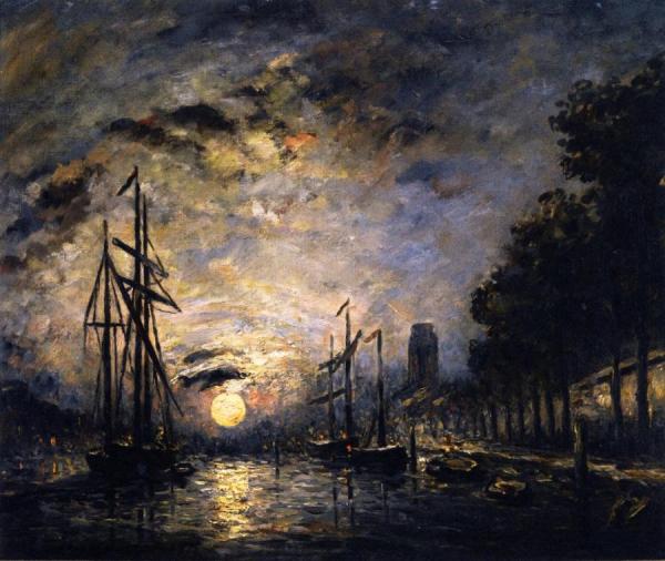 Moonlight Over A Canal, Dordrecht by Johan Berthold Jongkind