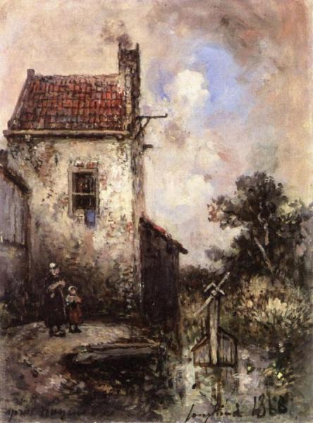 Mother With Child By A Canal by Johan Berthold Jongkind