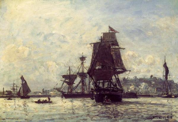 Sailing Ships At Honfleur by Johan Berthold Jongkind