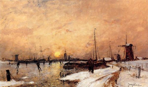 Skaters At Dordrecht by Johan Berthold Jongkind