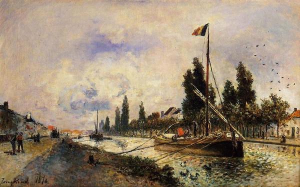 The Barge On The Canal Near Paris by Johan Berthold Jongkind