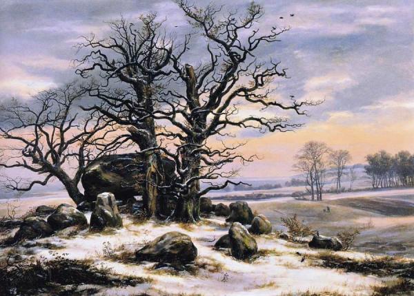 Megalith Grave Near Vordingborg In Winter by Johan Christian Dahl