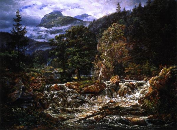 Norwegian Mountain Landscape With Waterfall by Johan Christian Dahl
