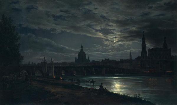 View Of Dresden At Full Moon by Johan Christian Dahl