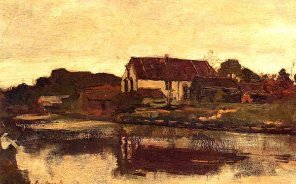 A Farm On The Waterfront by Johan Hendrik Weissenbruch