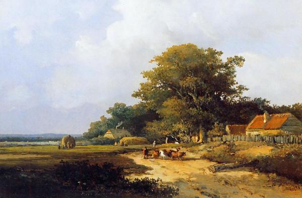 Farmer With Herd On Countryroad by Johan Hendrik Weissenbruch