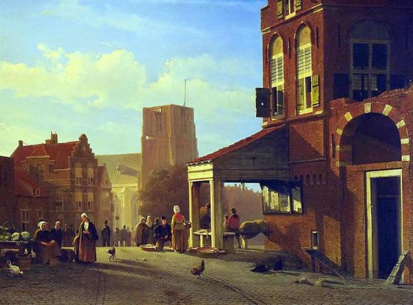 Fish Market In Woudrichem by Johan Hendrik Weissenbruch Oil Painting Reproductions