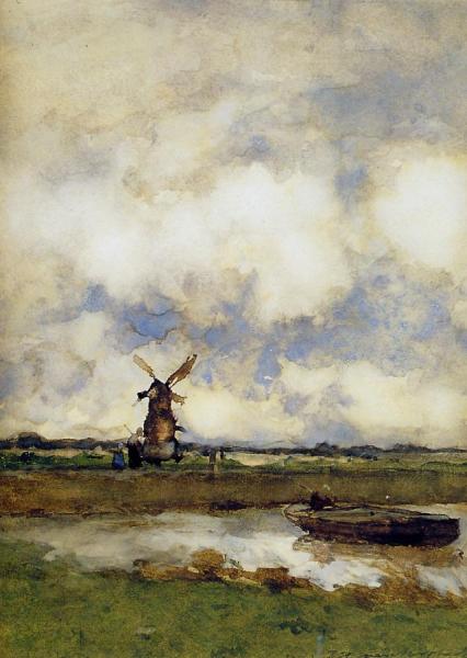 Man In A Boat In A Canal by Johan Hendrik Weissenbruch Oil Painting Reproductions