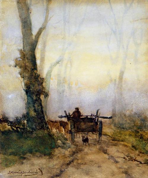 Man On A Cart In The Wood by Johan Hendrik Weissenbruch